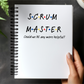 a person holding a notebook with the words scrum master written on it