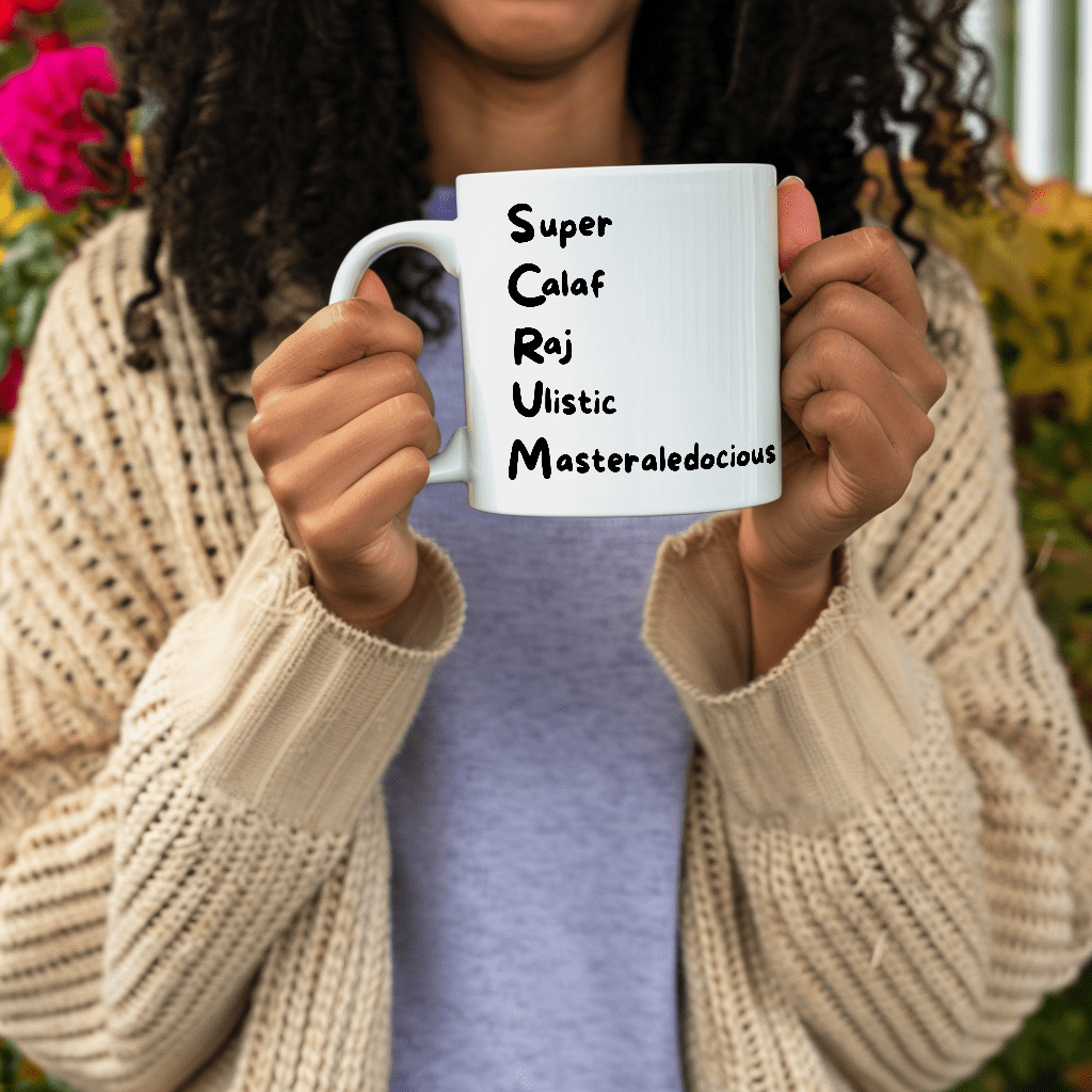 a woman is holding a coffee mug with a message on it