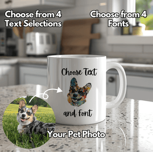 a coffee mug with a picture of a dog on it