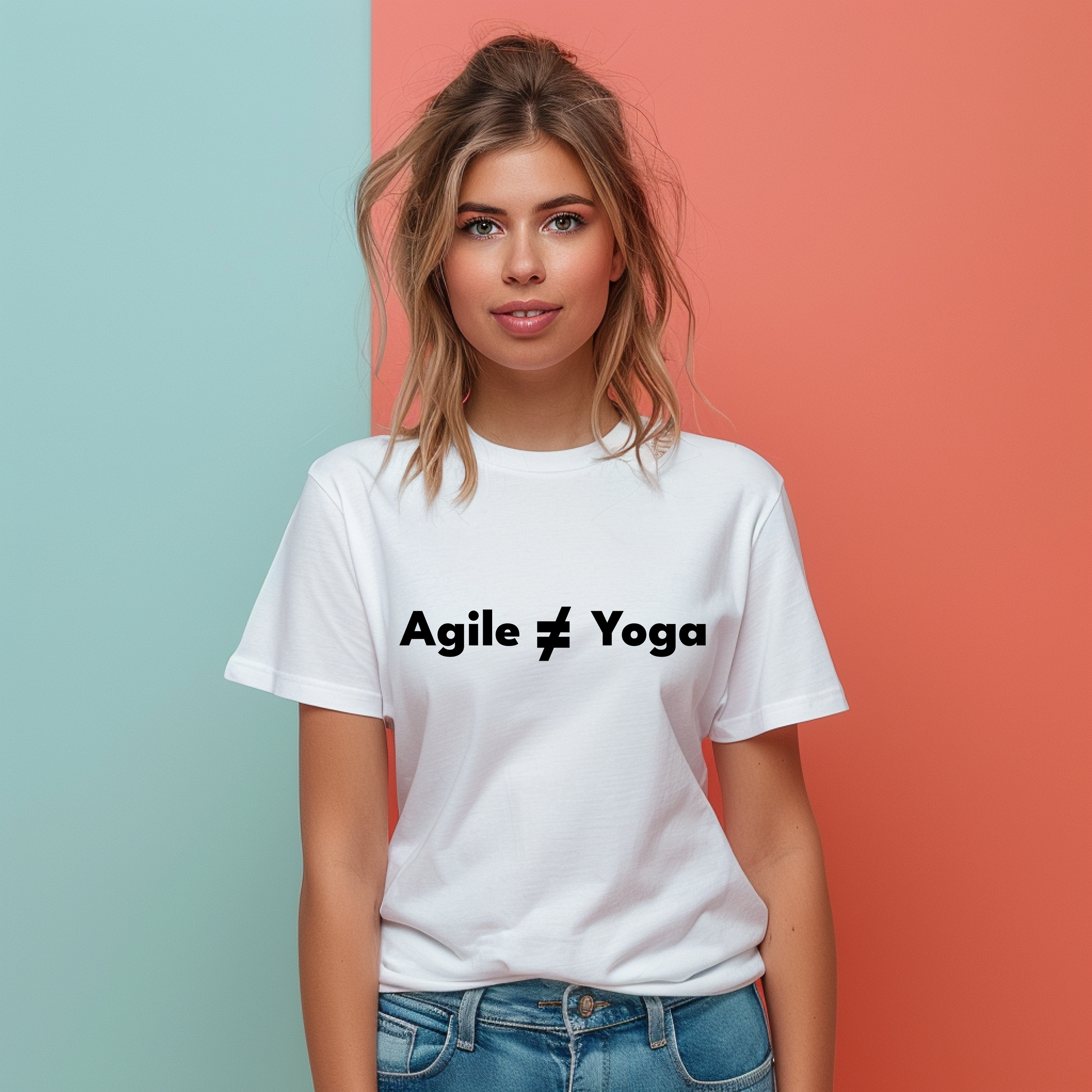 a woman wearing a t - shirt that says agiler yoga