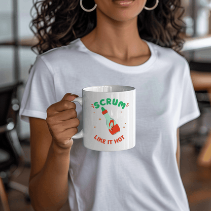 a woman in a white shirt holding a coffee mug