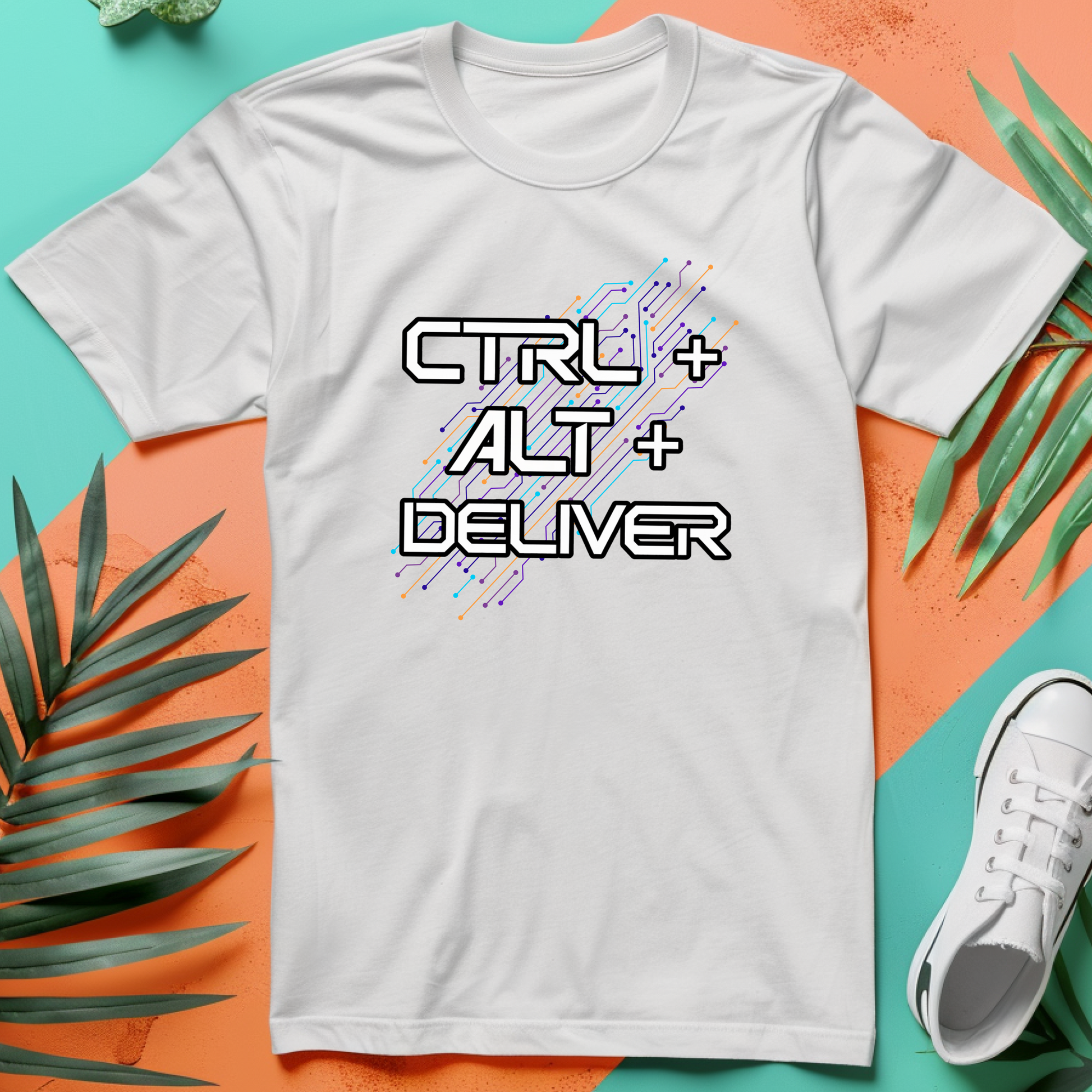 a white t - shirt with the words ctrl and alt deliver on it