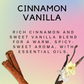 cinnamon vanilla and sweet vanilla blend for a warm, spicy sweet aroma with essential oils