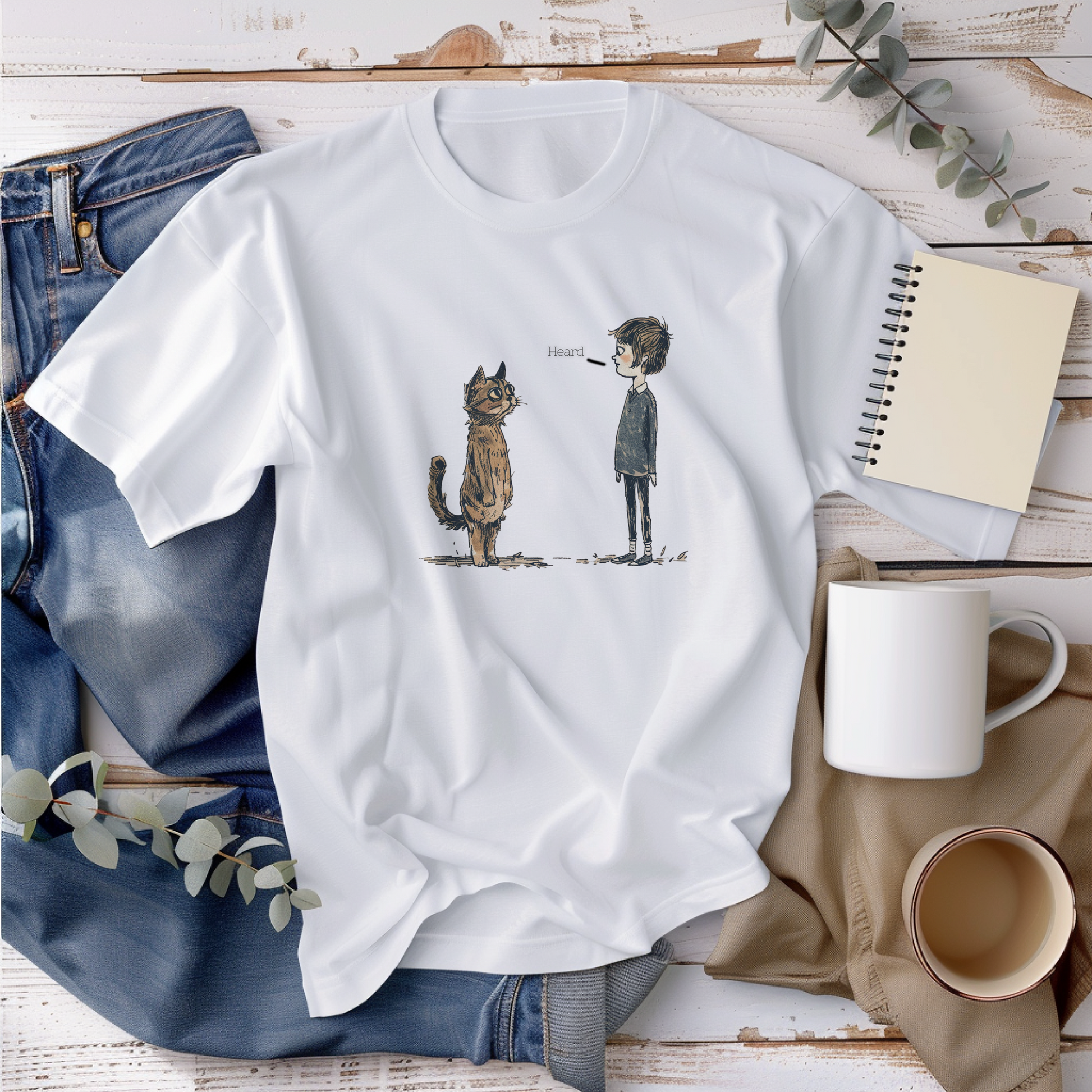 a t - shirt with a cat and a dog on it