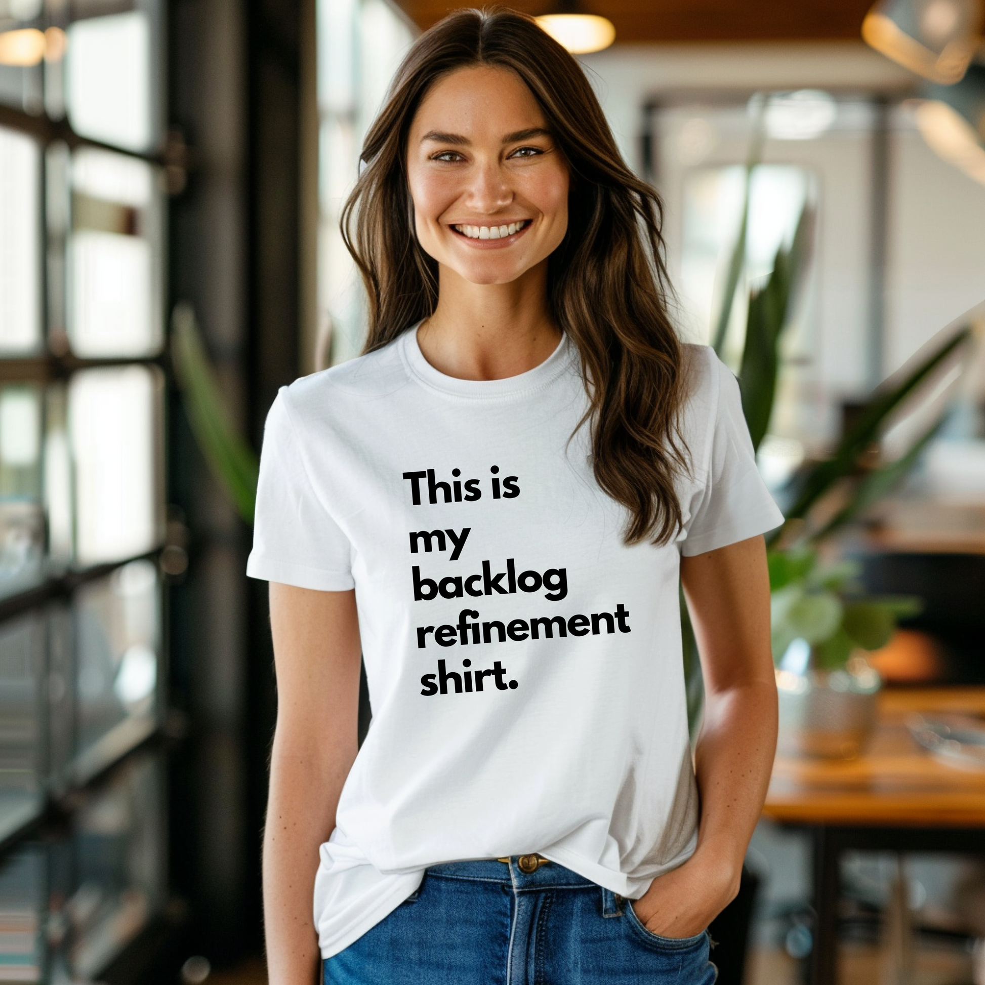 a woman wearing a t - shirt that says, this is my backup retirement shirt