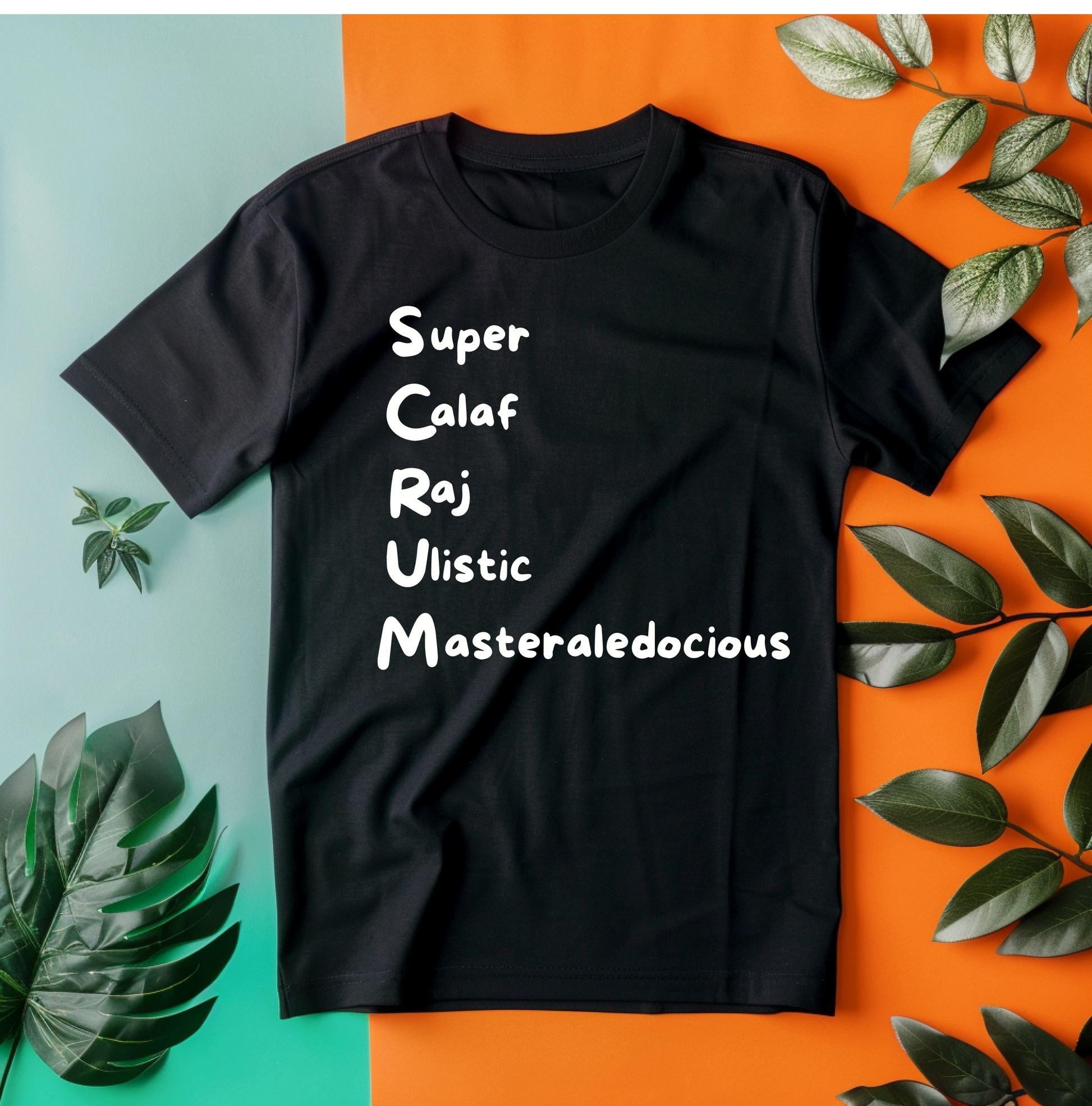 a black t - shirt with the words super calaf, resistance, and master