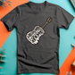 a black t - shirt with a guitar on it