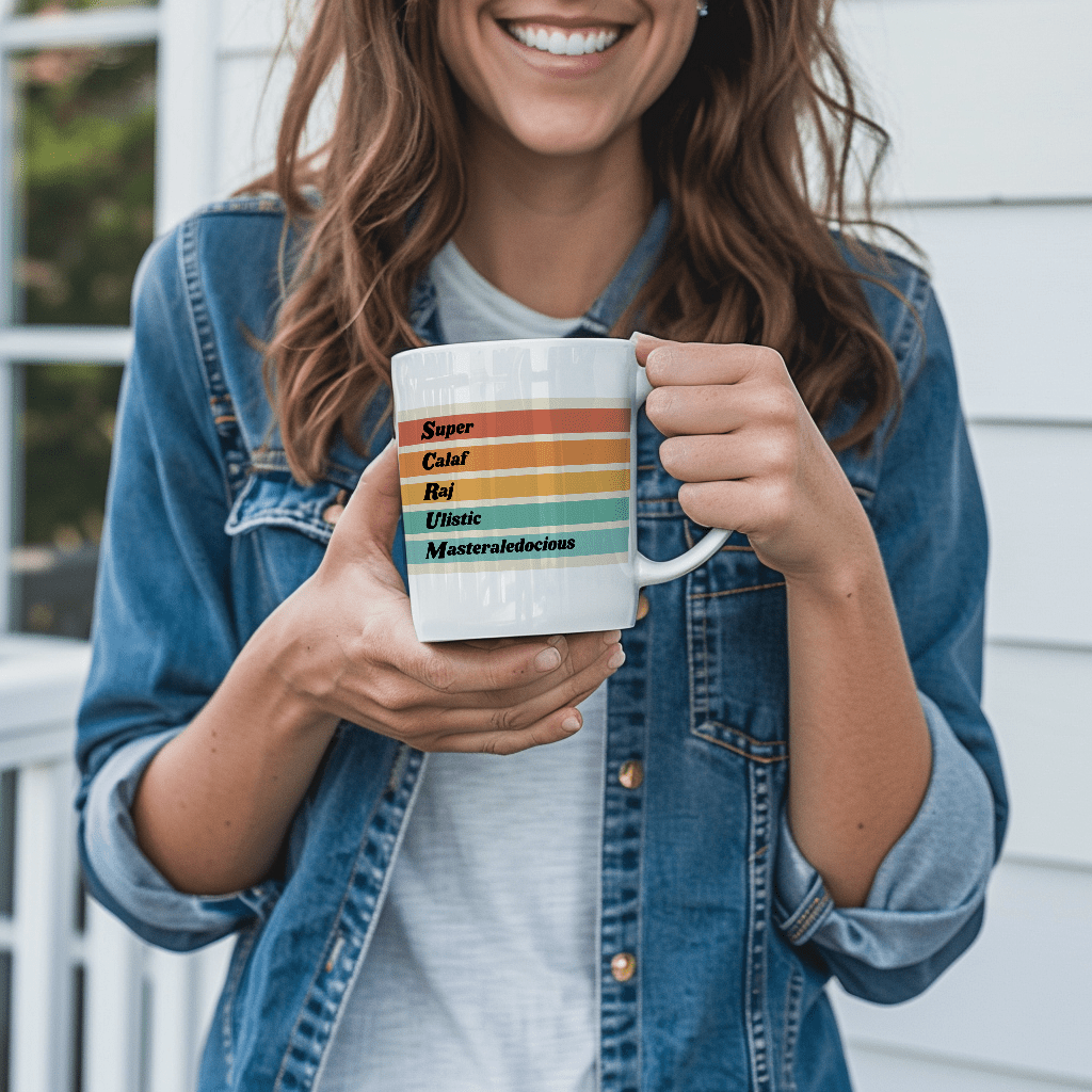 a woman is holding a coffee mug in her hands