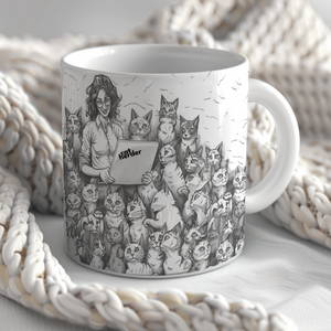 Cat Herder Woman Funny Drawing Mug