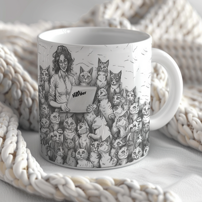 Cat Herder Woman Funny Drawing Mug