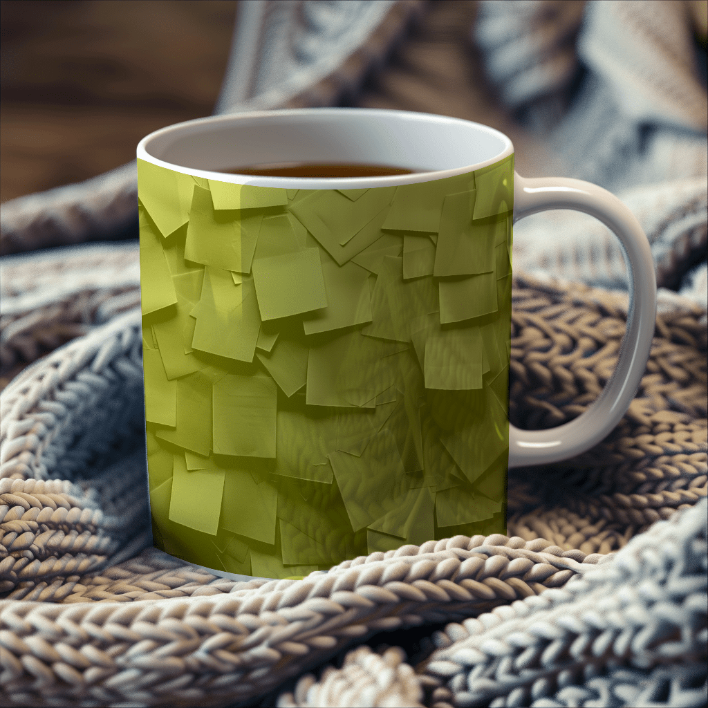 a cup of tea is sitting on a blanket