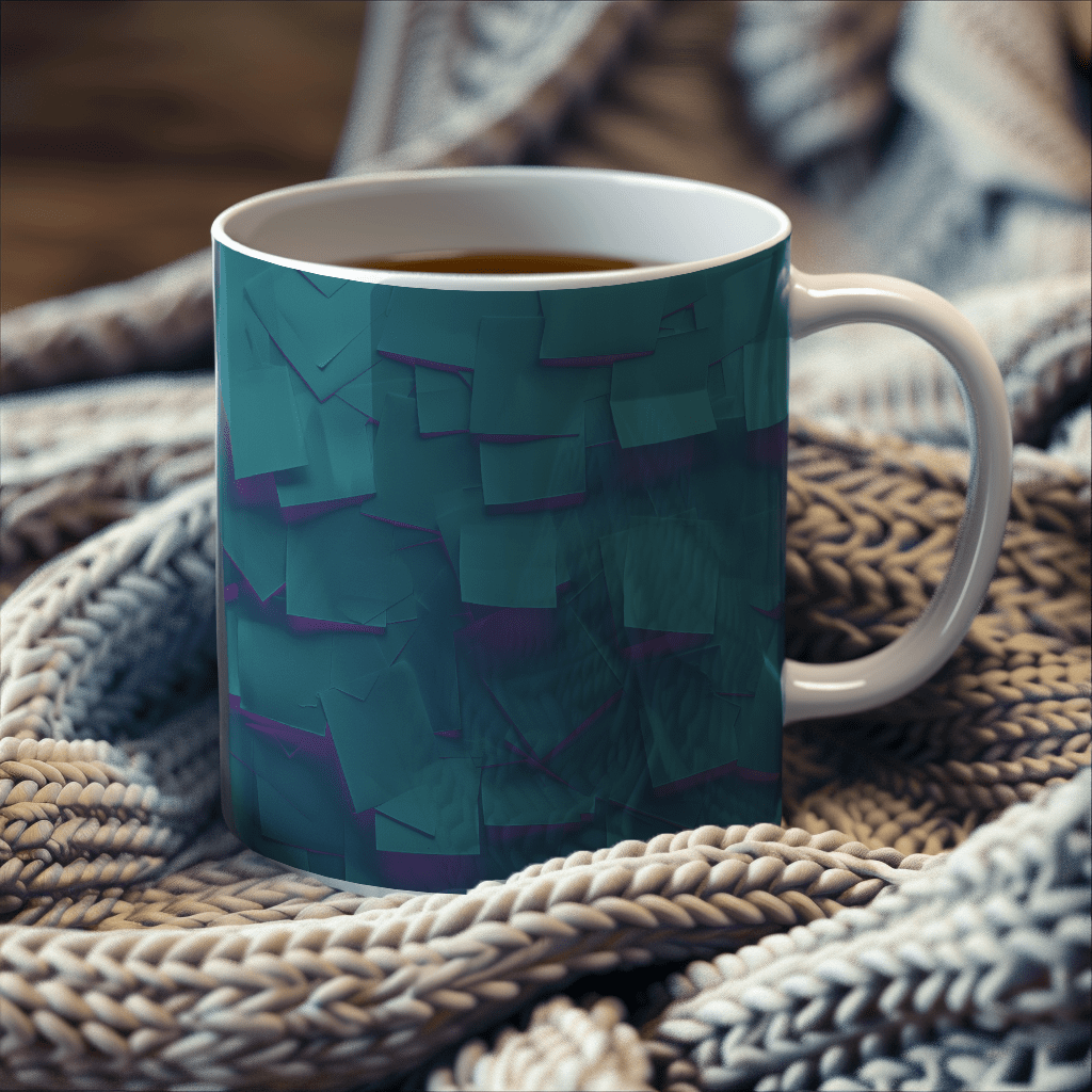 a cup of tea sitting on top of a blanket