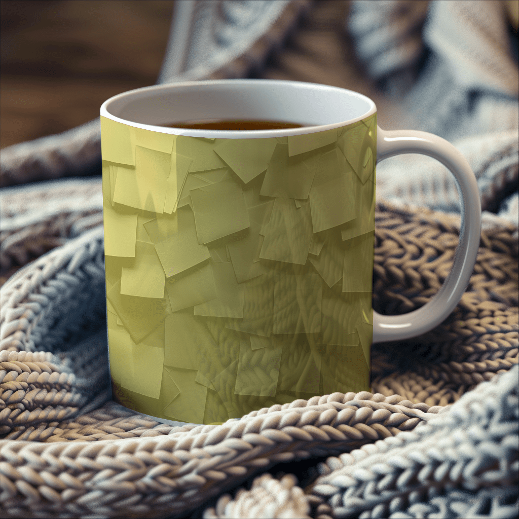 a cup of tea sits on a blanket