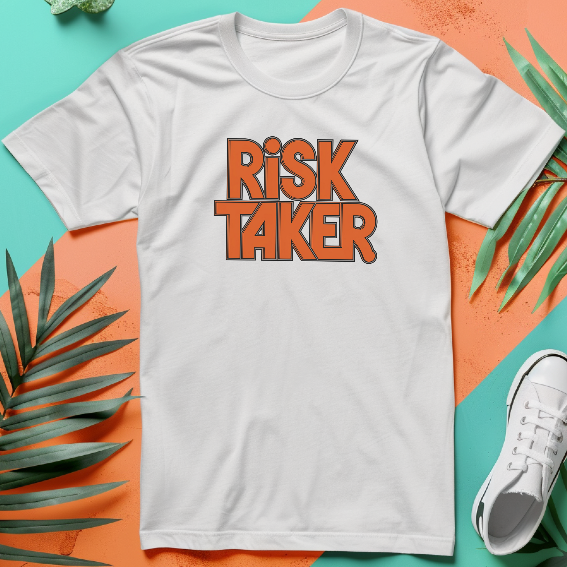 a white t - shirt with the words risk taker on it